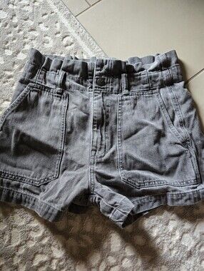 Madewell Denim Snap Paperbag Shorts Pale Grey 25 Pockets Summer Cleangirl French